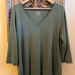 Chico's Pima Cotton Olive Green Size 2 Top The Ultimate Tee Made in India.